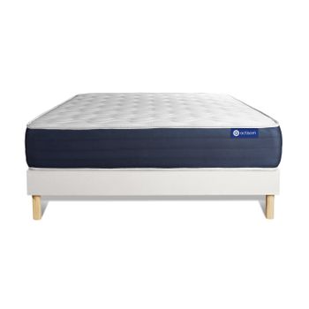 Somier + Colchón Látex Y Espuma Viscoelástica Con Kit De Base De Cama Blanco 135x190cm - Comodidad Equilibrado