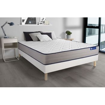 Somier + Colchón Látex Y Espuma Viscoelástica Con Kit De Base De Cama Blanco 120x220cm - Comodidad Firme