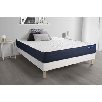 Somier + Colchón Látex Y Espuma Viscoelástica Con Kit De Base De Cama Blanco 120x220cm - Comodidad Muy Firme