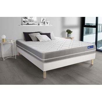 Somier + Colchón Látex Y Espuma Viscoelástica Con Kit De Base De Cama Blanco 130x190cm - Comodidad Equilibrado