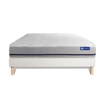 Somier + Colchón Látex Y Espuma Viscoelástica Con Kit De Base De Cama Blanco 150x190cm - Comodidad Moderadamente Firme