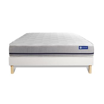 Somier + Colchón Látex Y Espuma Viscoelástica Con Kit De Base De Cama Blanco 135x190cm - Comodidad Moderadamente Firme