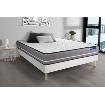 Somier + Colchón Látex Y Espuma Viscoelástica Con Kit De Base De Cama Blanco 120x210cm - Comodidad Firme