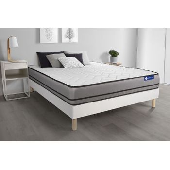 Somier + Colchón Látex Y Espuma Viscoelástica Con Kit De Base De Cama Blanco 130x220cm - Comodidad Muy Firme