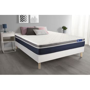 Somier + Colchón Espuma Viscoelástica Con Kit De Base De Cama Blanco 130x220cm - Comodidad Moderadamente Firme