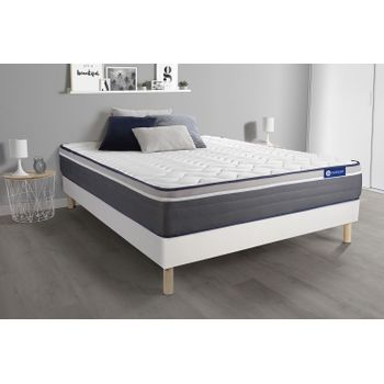 Somier + Colchón Espuma Viscoelástica Con Kit De Base De Cama Blanco 130x220cm - Comodidad Muy Firme