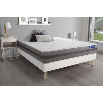 Somier + Colchón Espuma Viscoelástica Con Kit De Base De Cama Blanco 130x220cm - Comodidad Moderadamente Firme