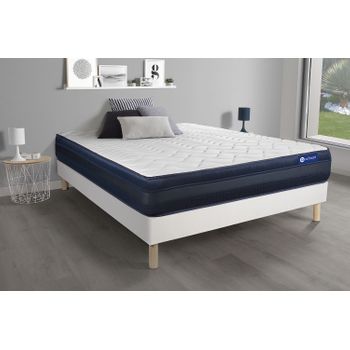 Somier + Colchón Espuma Viscoelástica Con Kit De Base De Cama Blanco 130x190cm - Comodidad Muy Firme