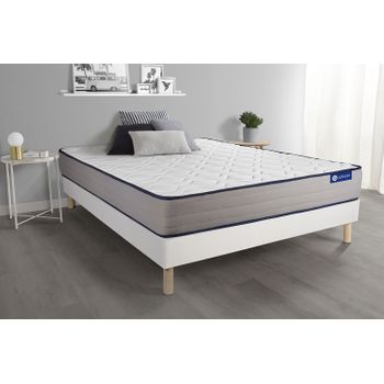 Somier + Colchón Espuma Viscoelástica Con Kit De Base De Cama Blanco 130x190cm - Comodidad Firme