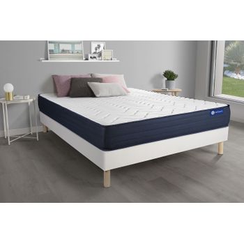 Somier + Colchón Espuma Viscoelástica Con Kit De Base De Cama Blanco 130x190cm - Comodidad Muy Firme