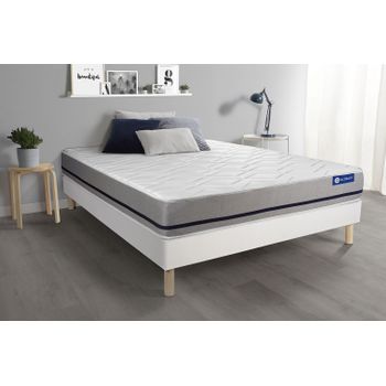 Somier + Colchón Espuma Viscoelástica Con Kit De Base De Cama Blanco 120x220cm - Comodidad Moderadamente Firme