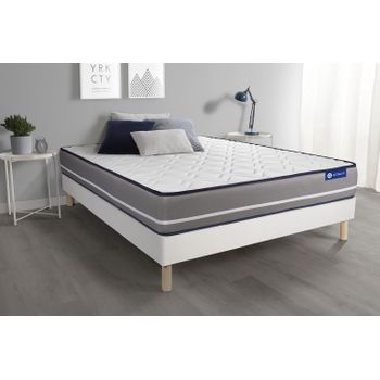 Somier + Colchón Espuma Viscoelástica Con Kit De Base De Cama Blanco 130x220cm - Comodidad Firme