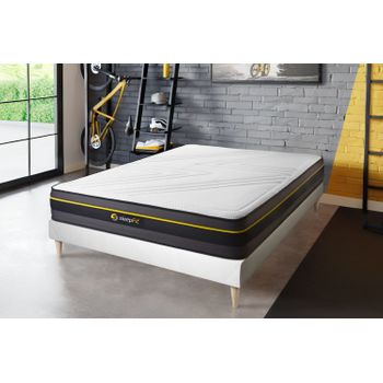 Somier + Colchón Espuma Viscoelástica Con Kit De Base De Cama Blanco 120x210cm - Comodidad Firme