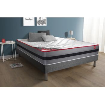 Cama Completa Excellence 135x190 Colchón Viscoelástico De Alta Gama +  Somier Kit Laminado Tapizado, Color Gris