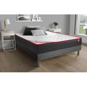 Somier + Colchón Espuma De Poliuretano Viscoelástica Con Somier De Tapicero En Kit Gris 160x220cm - Comodidad Firme