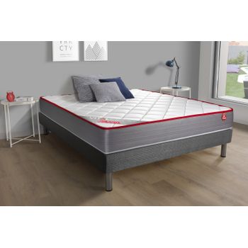 Somier + Colchón Espuma De Poliuretano Viscoelástica Con Somier De Tapicero En Kit Gris 200x200cm - Comodidad Firme