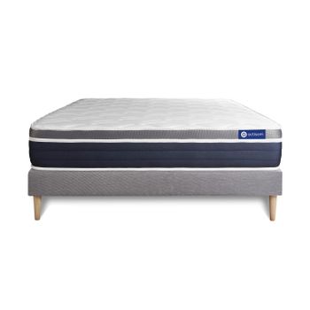 Somier + Colchón Muelles Ensacados Y Espuma Viscoelástica Con Kit De Base De Cama Gris 200x200cm - Comodidad Moderadamente Firme