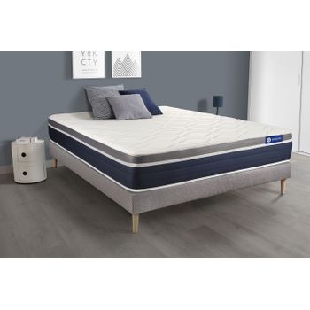 Somier + Colchón Muelles Ensacados Y Espuma Viscoelástica Con Kit De Base De Cama Gris 130x220cm - Comodidad Moderadamente Firme