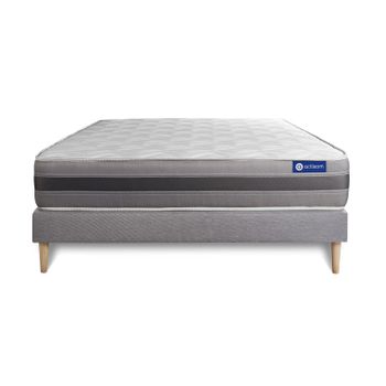 Somier + Colchón Muelles Ensacados Y Espuma Viscoelástica Con Kit De Base De Cama Gris 180x210cm - Comodidad Moderadamente Firme