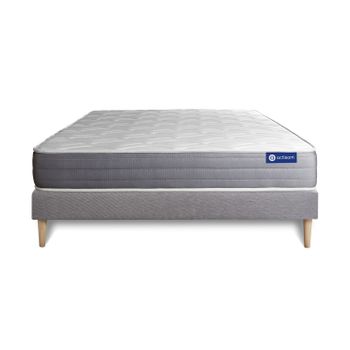 Somier + Colchón Muelles Ensacados Y Espuma Viscoelástica Con Kit De Base De Cama Gris 135x190cm - Comodidad Moderadamente Firme