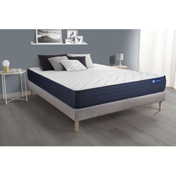 Somier + Colchón Muelles Ensacados Y Espuma Viscoelástica Con Kit De Base De Cama Gris 130x220cm - Comodidad Muy Firme