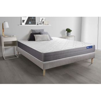 Somier + Colchón Látex Y Espuma Viscoelástica Con Kit De Base De Cama Gris 120x220cm - Comodidad Moderadamente Firme