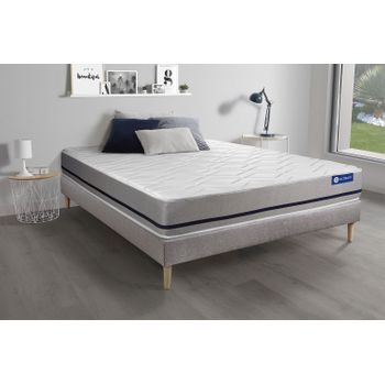 Somier + Colchón Látex Y Espuma Viscoelástica Con Kit De Base De Cama Gris 120x220cm - Comodidad Moderadamente Firme