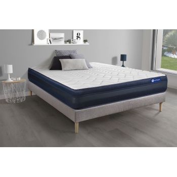 Somier + Colchón Espuma Viscoelástica Con Kit De Base De Cama Gris 130x210cm - Comodidad Muy Firme