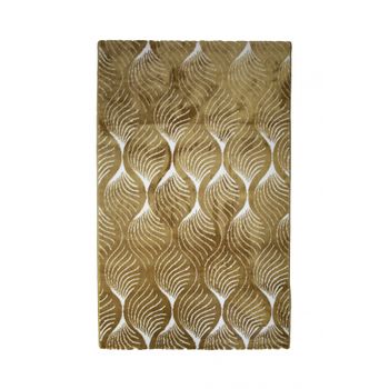 Alfombra Salón Pelo Suave Motivos Geométricos Oro Amarillo Ocre Blanco 100x150cm