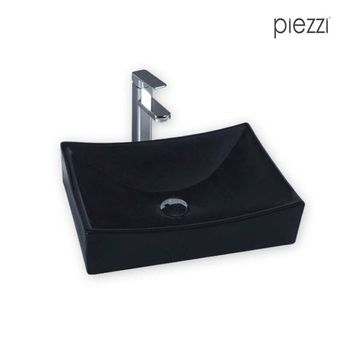 Agata - Lavabo De Encimera Rectangular - Lavabo Rectangular De Cerámica - Robusto Y Refinado - Fácil Mantenimiento - Negro