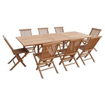 Salento - Conjunto De Mesa Y Sillas De Jardín De Teca - Mesa Rectangular Extensible Y Sillas Plegables - Conjunto De Ocho Sillas Y Una Mesa De Exterior - 8 Personas