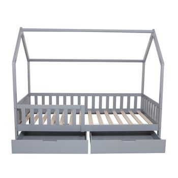 Oneiroi - Juego De Cama Infantil Con Cabecero Y Marco De Madera Y Cajones De Almacenamiento - Cama Y Cajones Grises - Madera De Pino - Cama Infantil Anticaídas