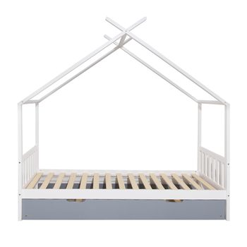 Oneiroi - Juego De Cama Infantil Tipo Cabina Con Cabecero Y Somier De Láminas Blancas - Cajón De Cama Con Ruedas - Cama Blanca Y Cajones Grises - Madera De Pino