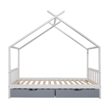 Cama infantil cabina 90x190 cm de madera maciza con protección contra  caídas y somier de láminas - Gris