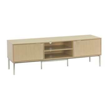 Soporte De Tv De Madera Estriada Y Metal, 2 Puertas, 160cm, Natural