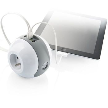 Watt & Co Multimedia De Zócalo Múltiple Wattball 2p 16a + 1p 6a + Usb 2.1a Gris