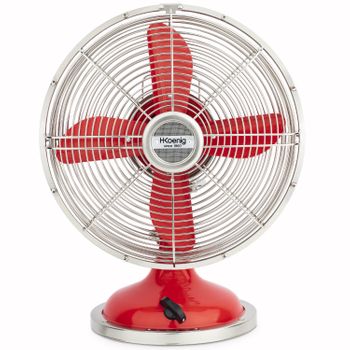 Ventilador Eléctrico Retro Vintage Joe50 H.koenig, Rojo, Diseño Silencioso, 3 Velocidades