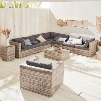 Sofa De Jardin, Conjunto Sofa De Exterior, Varios Grises, 8-10 Plazas