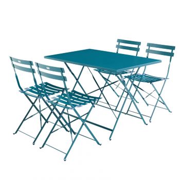 Mesa Metálica Plegable De Jardín Bistro Con 4 Sillas, Azul