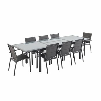 Conjunto De Mesa De Jardín Con Sus Sillas, Aluminio, 8 Plazas, Gris