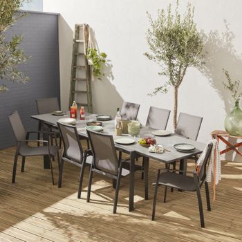 Mesa De Jardín Extensible De Aluminio Con 8 Sillas, Gris Oscuro