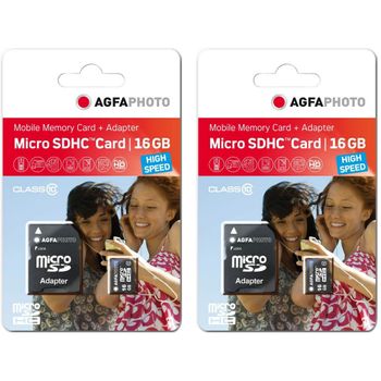 Agfaphoto Pack 2 Tarjetas De Memoria Microsdhc 10580 - Capacidad 16gb + 16gb - Negro