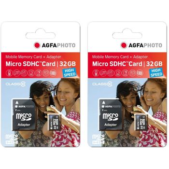 Agfaphoto Pack 2 Tarjetas De Memoria Microsdhc - 10581 - Capacidad 32gb + 32gb - Negro