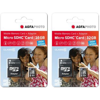 Agfaphoto Pack 2 Tarjetas De Memoria Microsdhc - Capacidad Total 16gb + 32gb - Negro