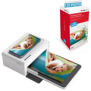 Agfa Photo Pack Impresora Realipix Moments + Cartuchos Y 120 Papeles Fotográficos Adicionales - Impresión Fotográfica Bluetooth 10x15 Cm Smartphone Apple Y Android, 4pass Sublimación Térmica - Blanco