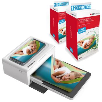 Agfa Photo Pack Impresora Realipix Moments + Cartuchos Y 240 Papeles Fotográficos Adicionales - Impresión Fotográfica Bluetooth 10x15 Cm Smartphone Apple Y Android, 4pass Sublimación Térmica - Blanco