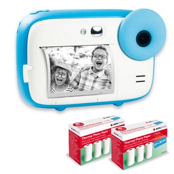 Agfa Photo Pack Realikids Instant Cam + 6 Rollos Extra Papel Térmico Atp3wh - Cámara Instantánea Para Niños, Pantalla Lcd De 2,4', Batería De Litio, Espejo Selfie Y Filtro Fotográfico - Azul