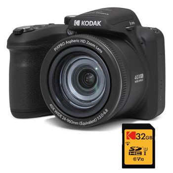 Kodak Pack Bridge Digital Pixpro Astro Zoom Az405 + Tarjeta Kodak Ultra High Speed U1 32gb Sdhc - Cámara De 20 Megapíxeles, Zoom X40, Gran Angular, Lcd, Vídeo Full Hd 1080p, Ois, Pila Aa - Negro