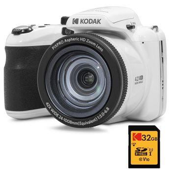 Kodak Pack Bridge Digital Pixpro Astro Zoom Az425 + Tarjeta Kodak Ultra High Speed U1 32gb Sdhc - Cámara , Zoom 42x, Gran Angular, 20 Megapíxeles, Lcd 3, Vídeo Full Hd 1080p, Batería Li-ion - Blanco