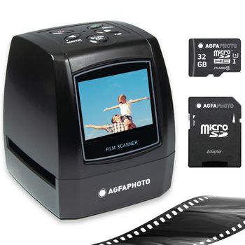 Agfa Photo Realiview Afs100 Digital Scanner Pack + 32 Gb Sd Card - Escáner Para Películas, Negativos De 35mm/135mm Y Diapositivas (10mp, Pantalla Lcd De 2,4") - Negro